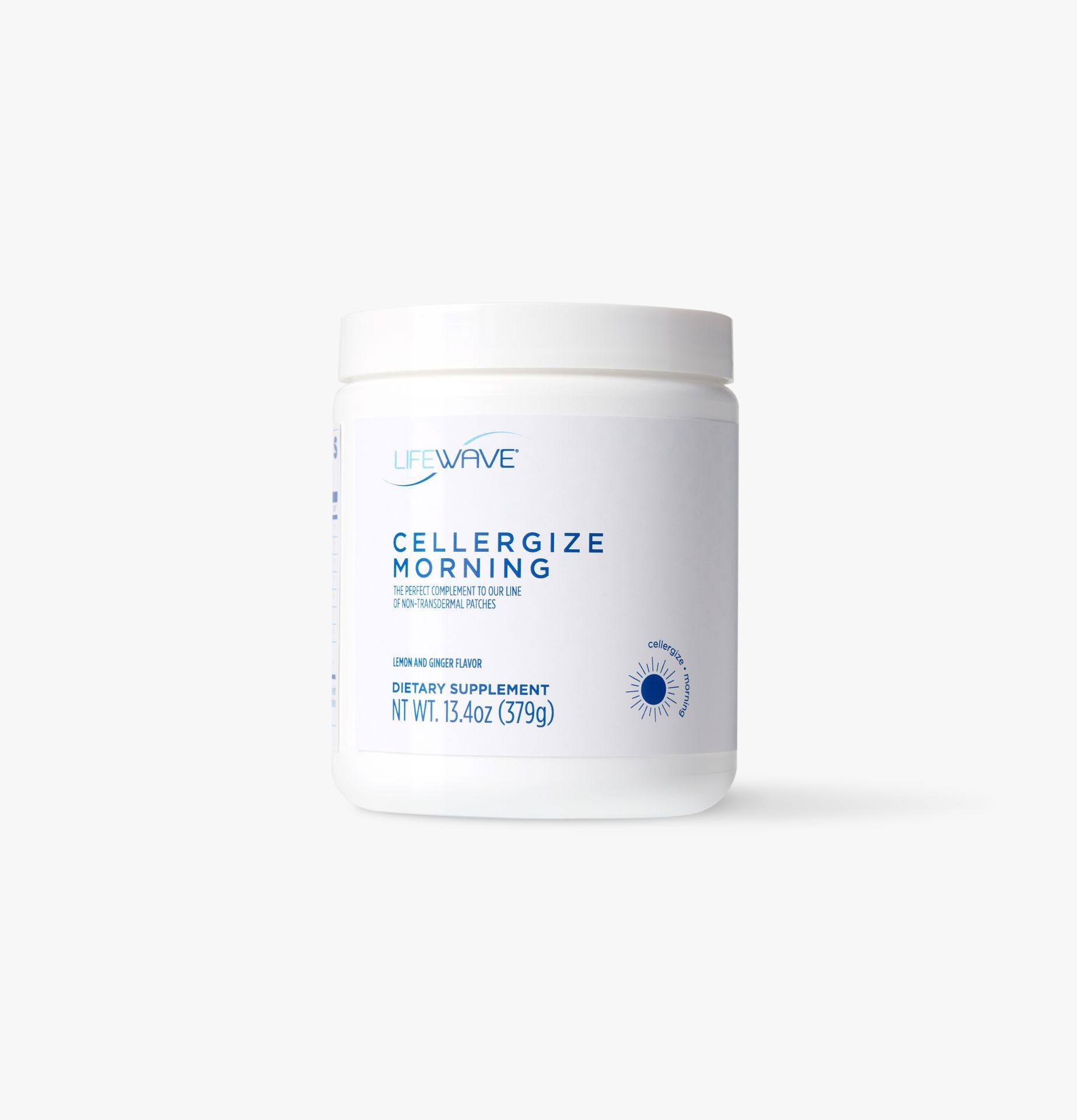Lifewave Cellergize Morning dietary supplement container on a white background.